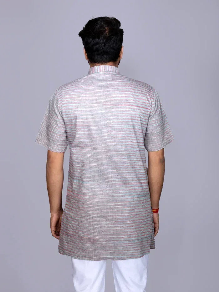Multi Striped Handwoven Organic Cotton Men Kurta