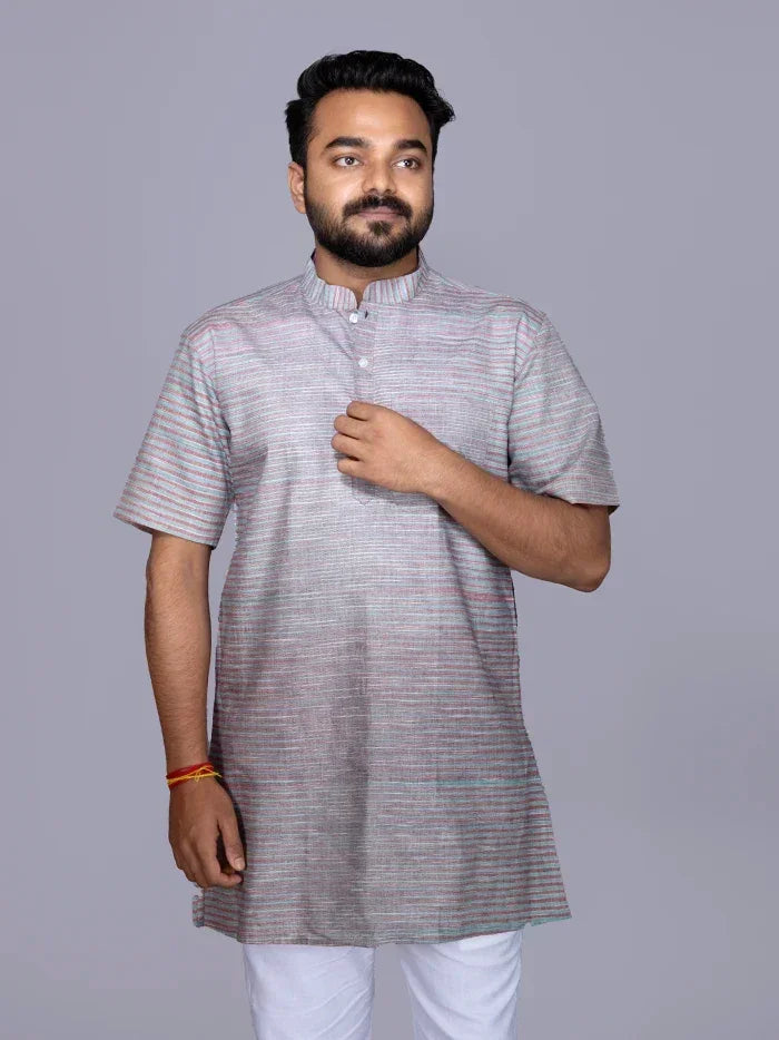 Multi Striped Handwoven Organic Cotton Men Kurta - WeaversIndia