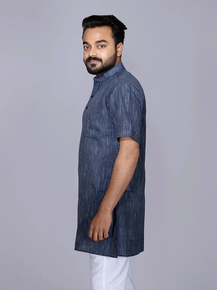 Blue Handwoven Organic Cotton Men Kurta - WeaversIndia