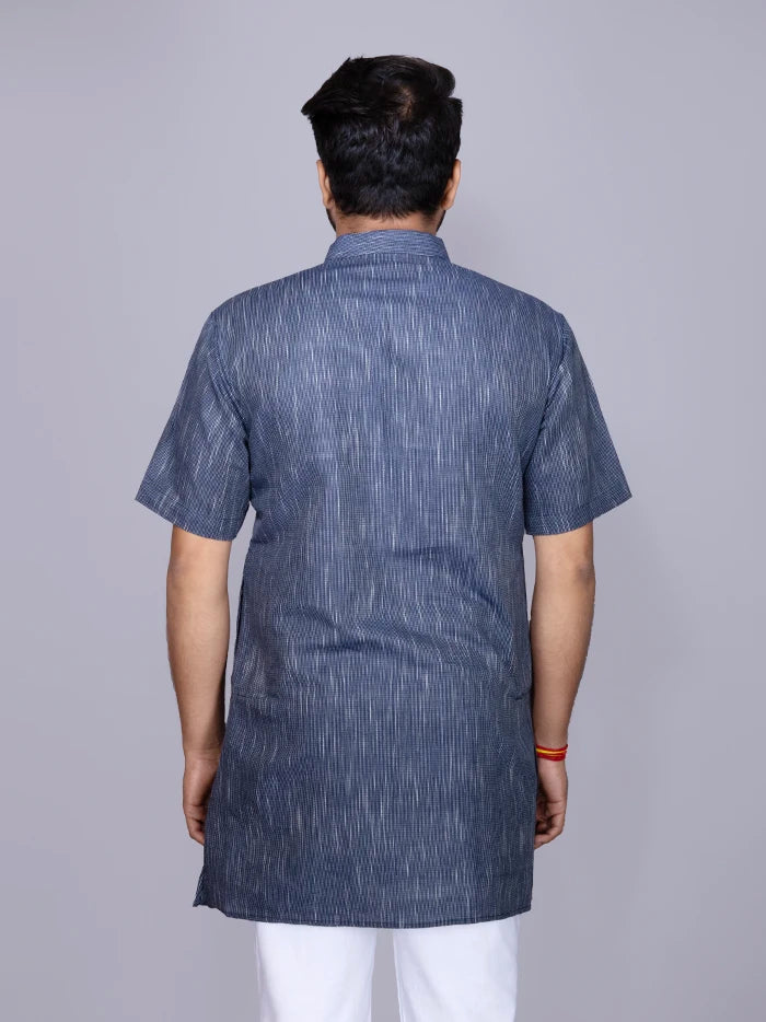 Blue Handwoven Organic Cotton Men Kurta