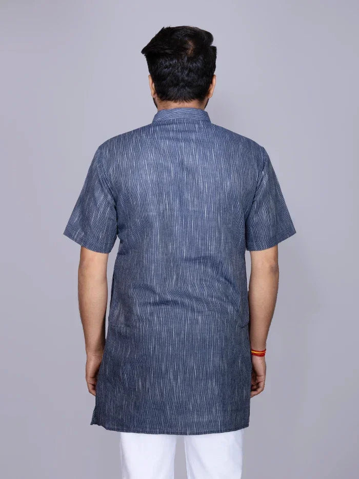 Blue Handwoven Organic Cotton Men Kurta - WeaversIndia