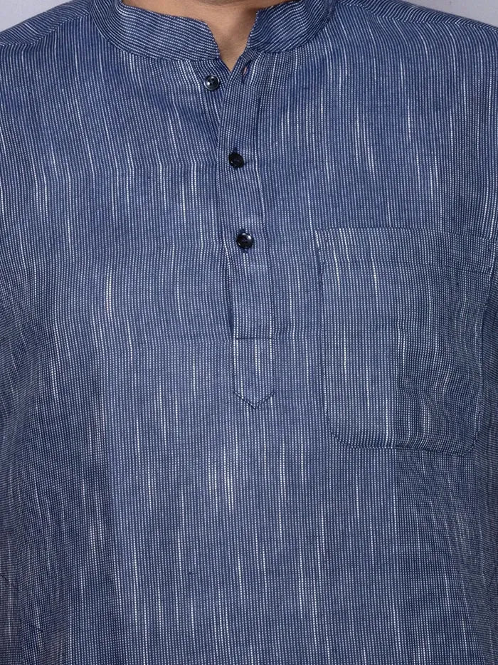 Blue Handwoven Organic Cotton Men Kurta - WeaversIndia