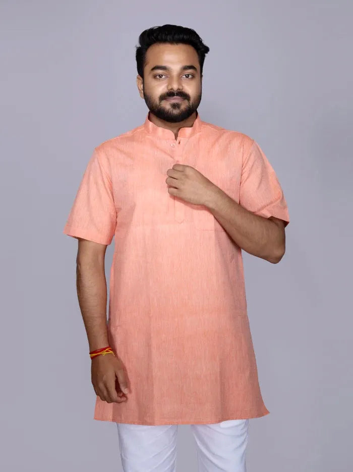 Pink Sherbert Solid Handwoven Cotton Men Kurta