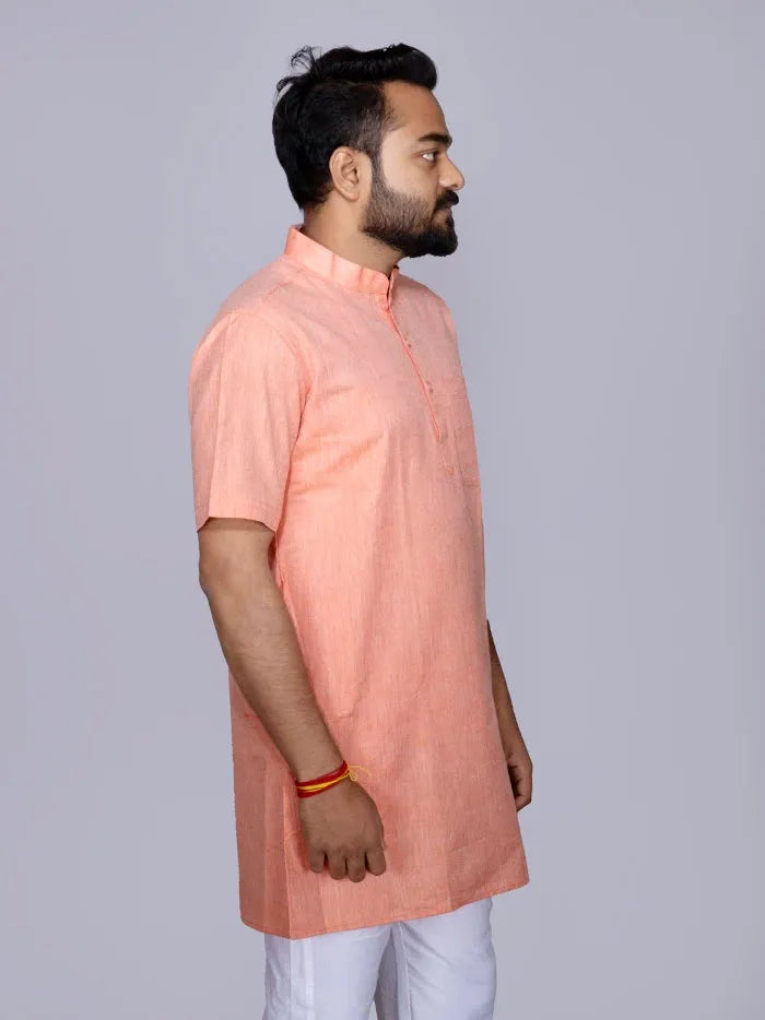 Pink Sherbert Solid Handwoven Cotton Men Kurta
