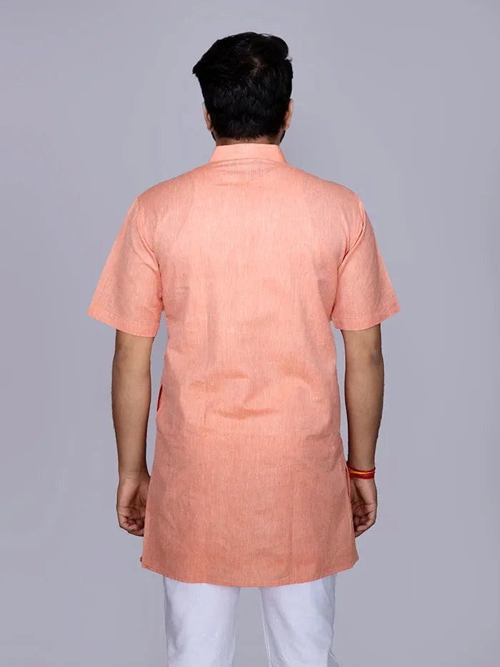 Pink Sherbert Solid Handwoven Cotton Men Kurta