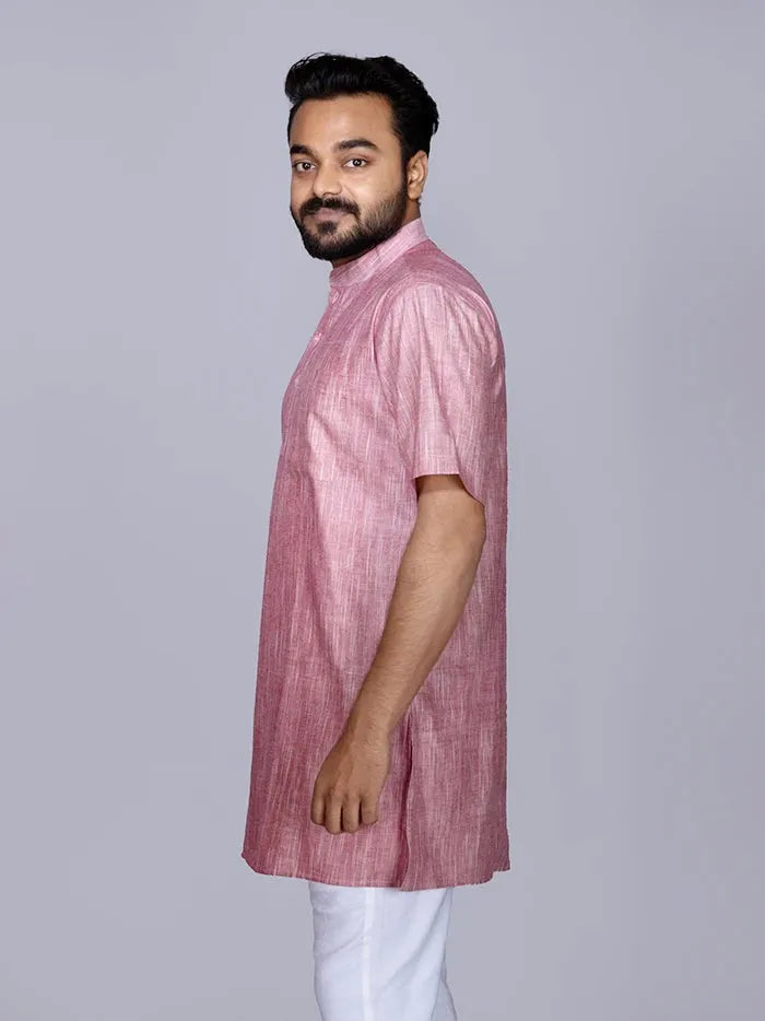 Maroon White Springs Handwoven Cotton Men Kurta
