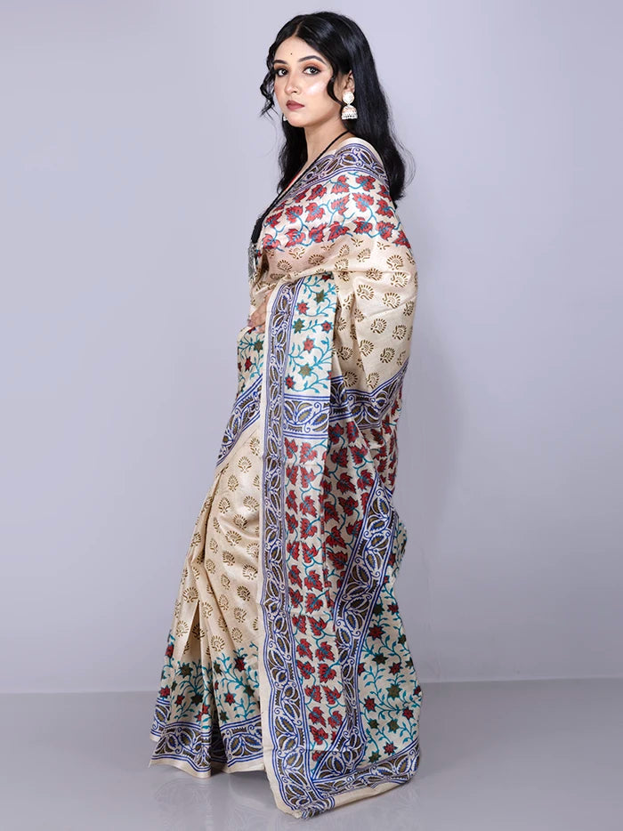Elegant Allover Hand Painted Tussar Silk Saree