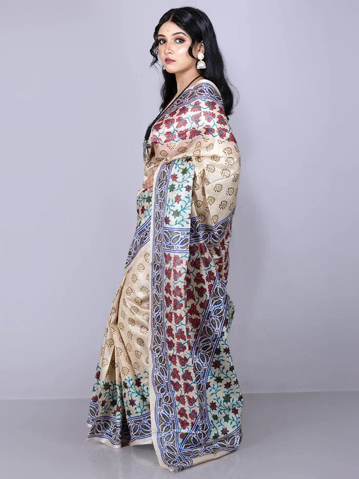 Elegant Allover Hand Painted Tussar Silk Saree