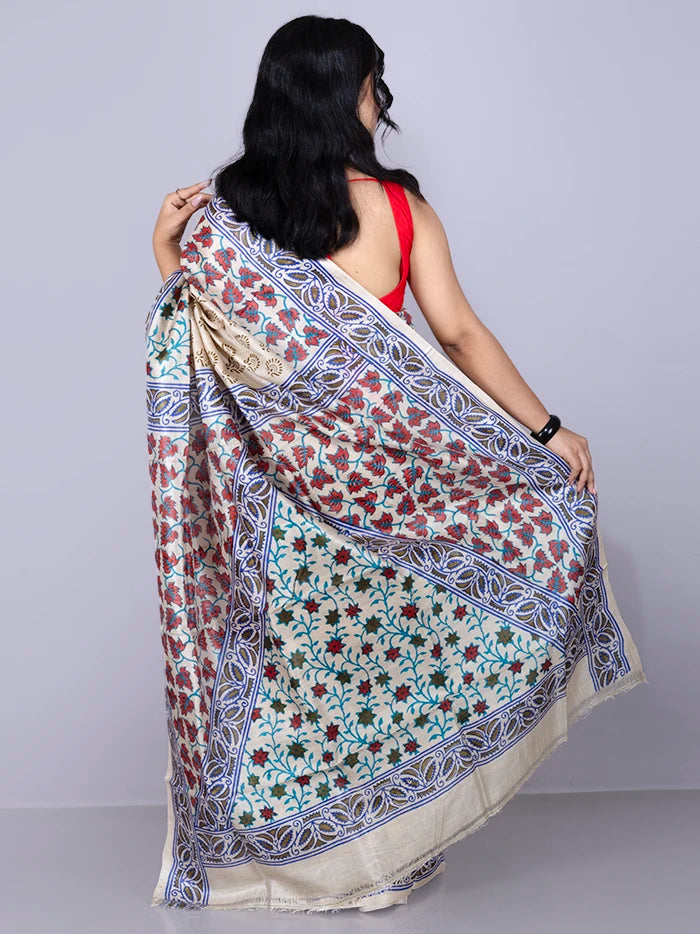 Elegant Allover Hand Painted Tussar Silk Saree