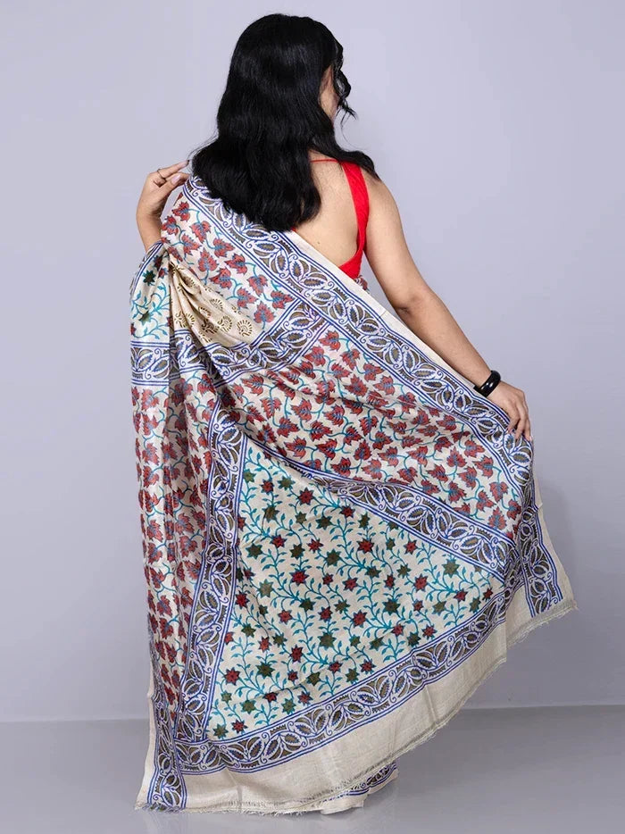 Elegant Allover Hand Painted Tussar Silk Saree
