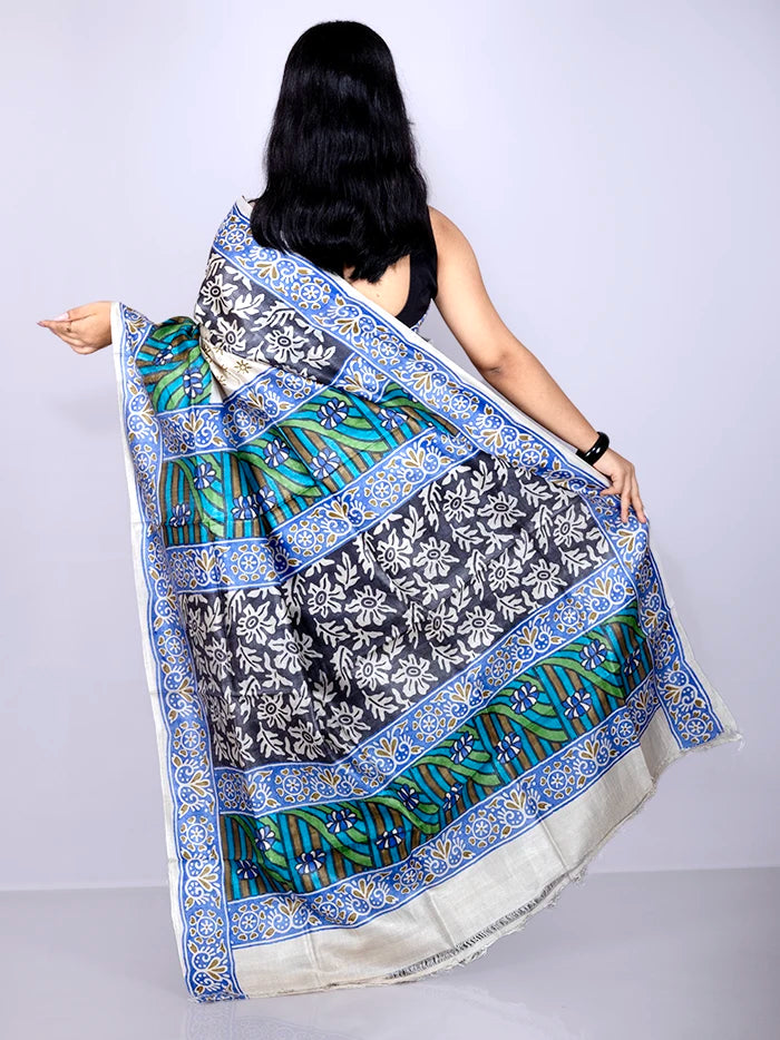 Elegant Allover Hand Painted Tussar Silk Saree