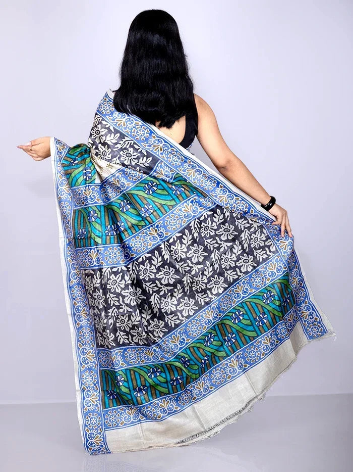 Elegant Allover Hand Painted Tussar Silk Saree
