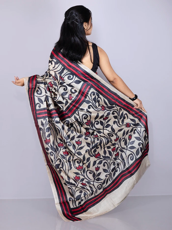 Elegant Allover Hand Painted Tussar Silk Saree