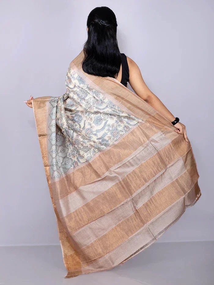 Wonderful Allover Block Printed Tussar Silk Saree - WeaversIndia