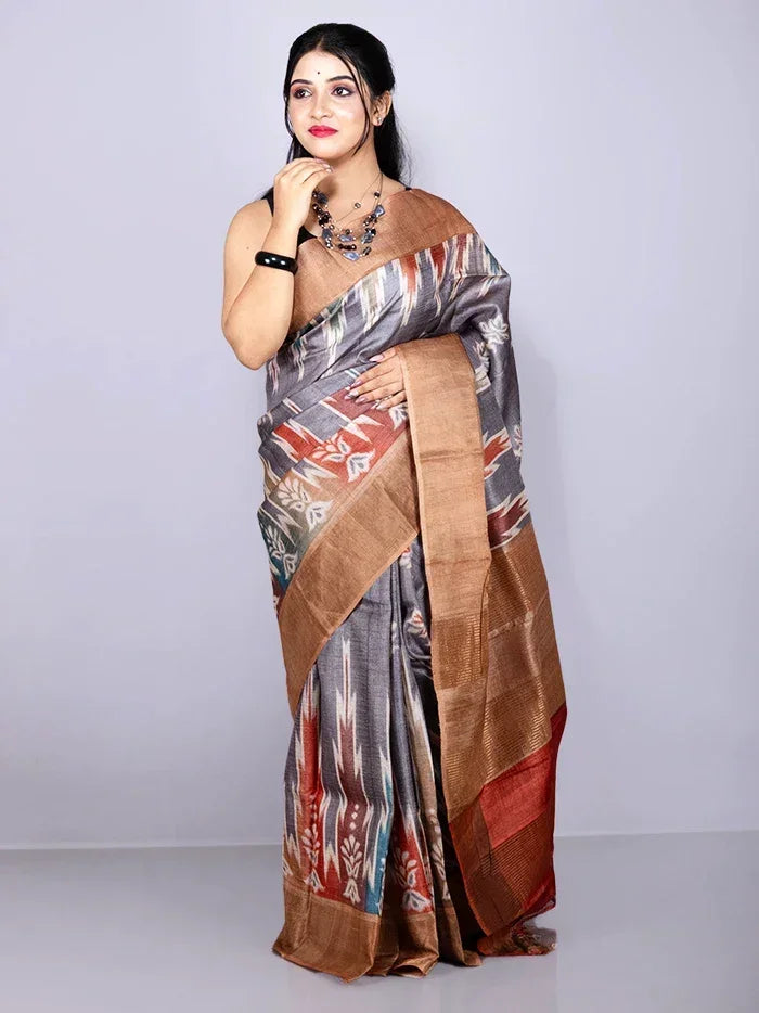 Wonderful Allover Block Printed Tussar Silk Saree - WeaversIndia