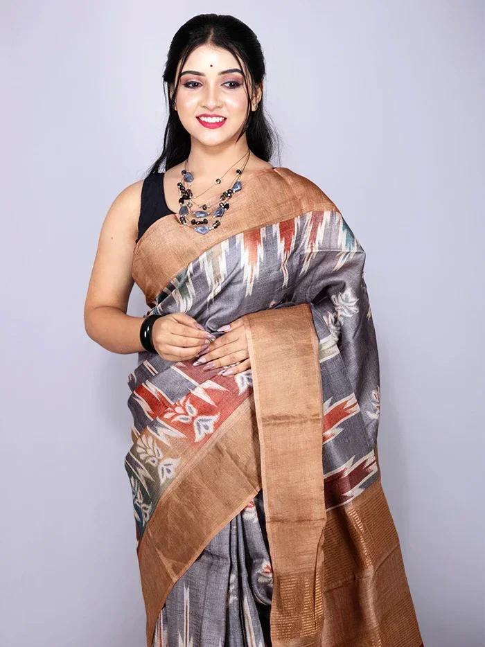 Wonderful Allover Block Printed Tussar Silk Saree - WeaversIndia