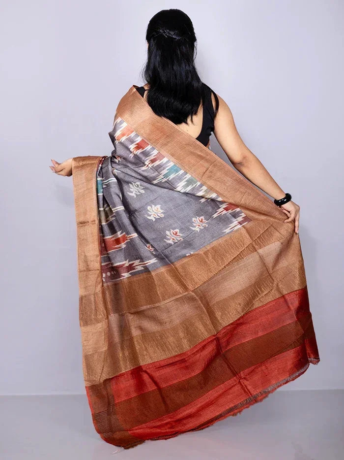 Wonderful Allover Block Printed Tussar Silk Saree - WeaversIndia