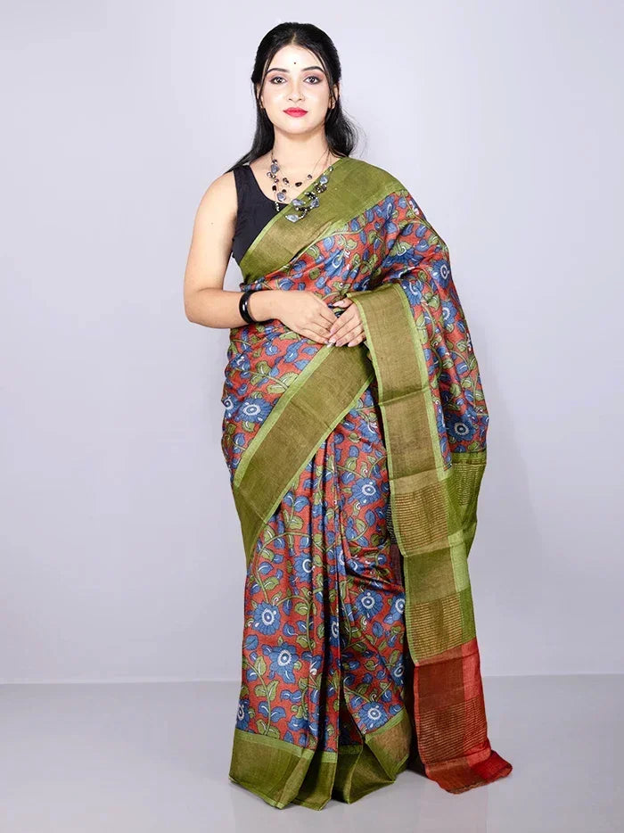 Wonderful Allover Block Printed Tussar Silk Saree - WeaversIndia