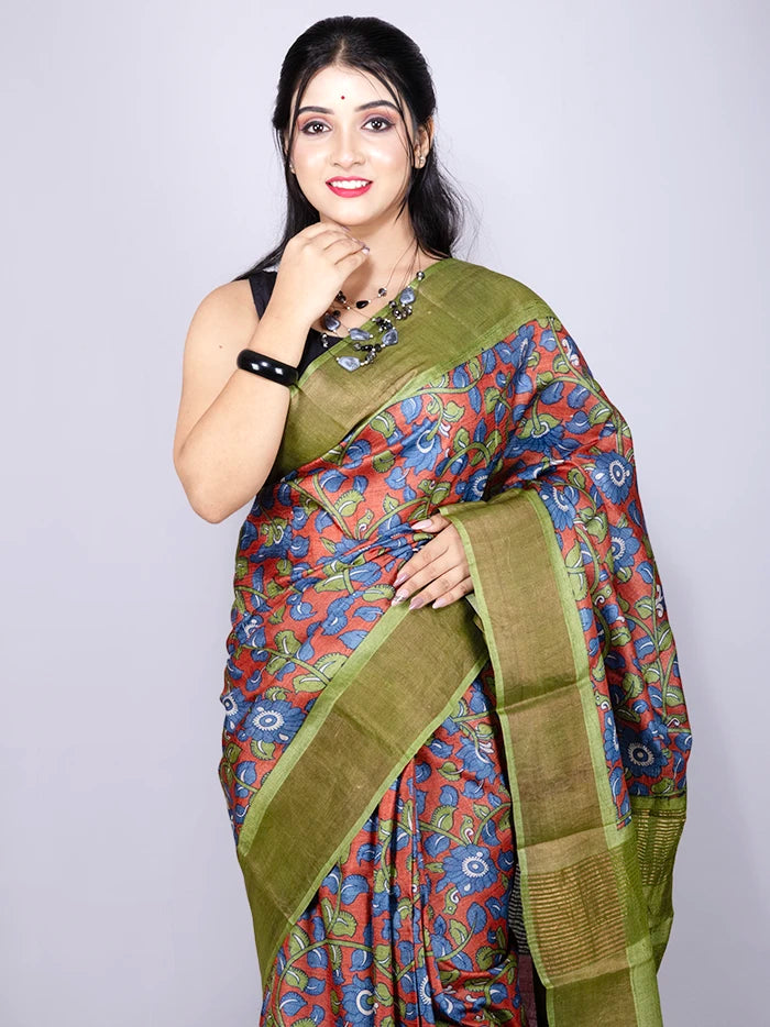 Wonderful Allover Block Printed Tussar Silk Saree
