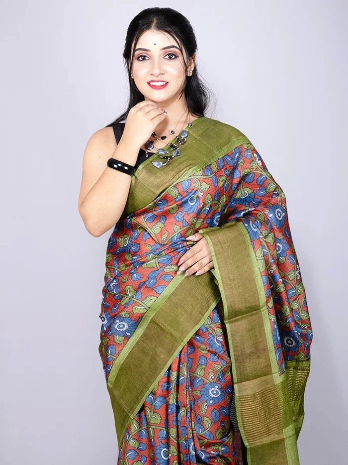 Wonderful Allover Block Printed Tussar Silk Saree - WeaversIndia