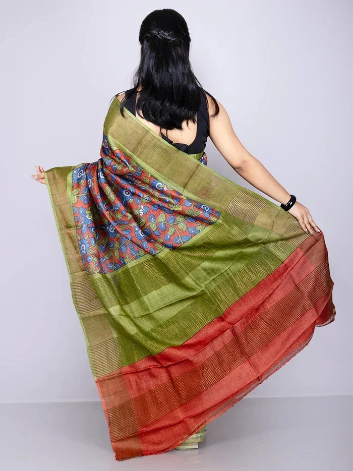 Wonderful Allover Block Printed Tussar Silk Saree - WeaversIndia
