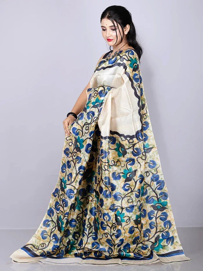 Elegant Par Anchal Hand Painted Tussar Silk Saree
