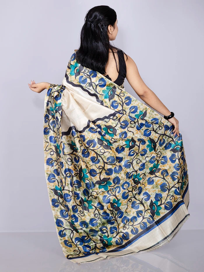Elegant Par Anchal Hand Painted Tussar Silk Saree