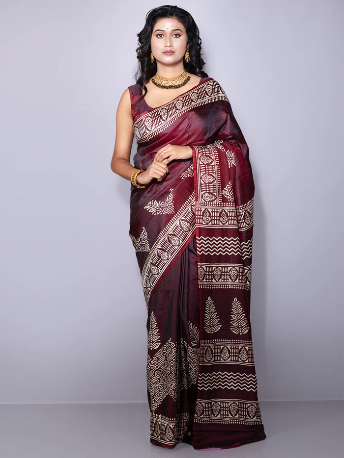 Maroon Par Anchal Printed Bishnupuri Katan Silk Saree