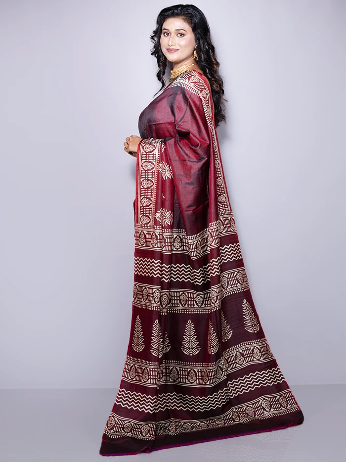 Maroon Par Anchal Printed Bishnupuri Katan Silk Saree
