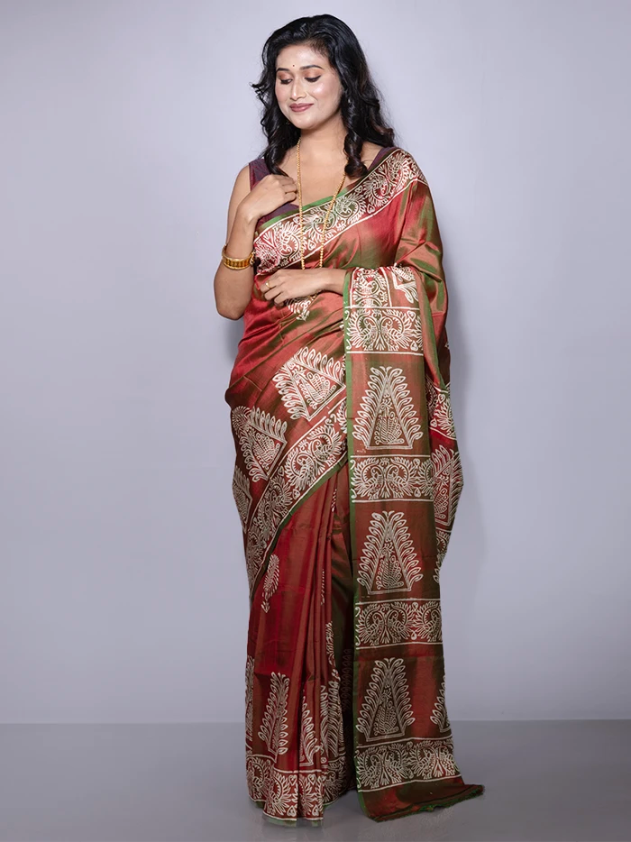 Par Anchal Printed Bishnupuri Katan Silk Saree