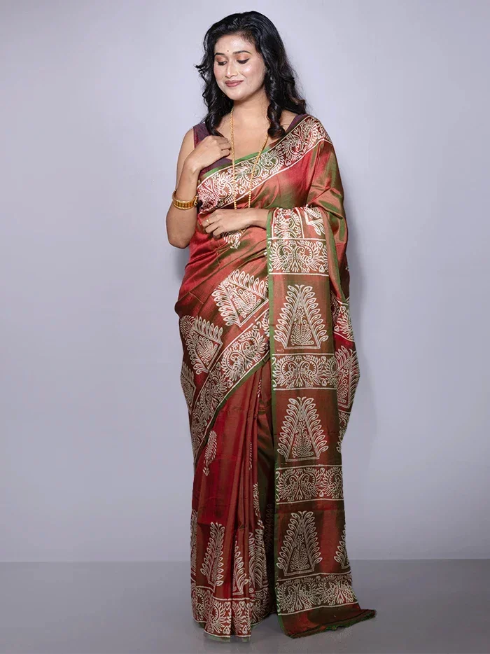 Par Anchal Printed Bishnupuri Katan Silk Saree - WeaversIndia