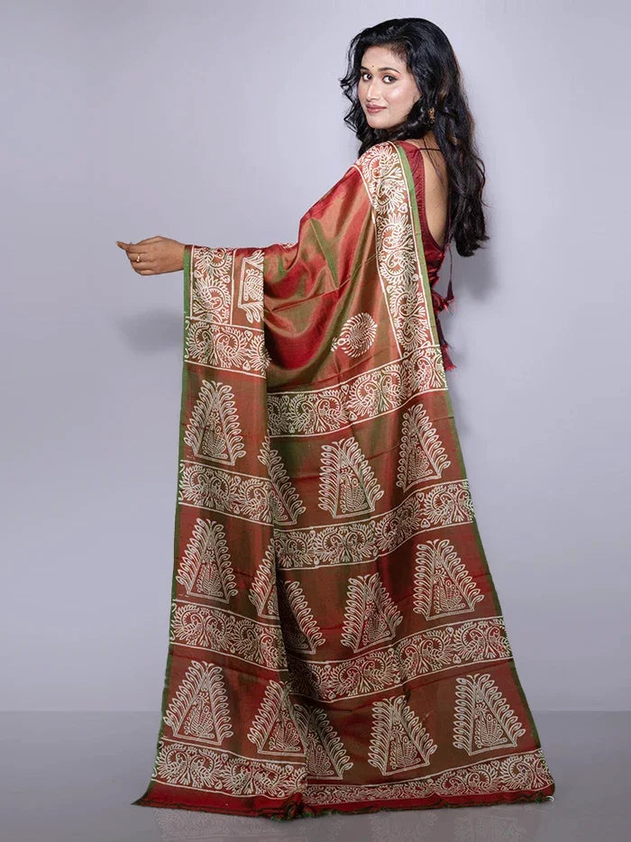 Par Anchal Printed Bishnupuri Katan Silk Saree - WeaversIndia