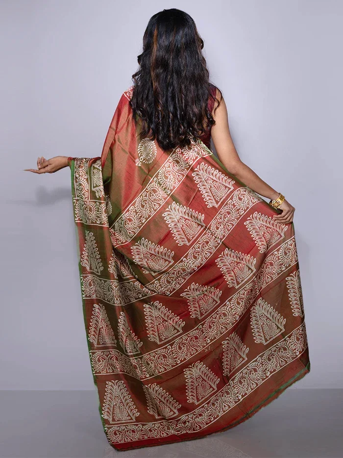Par Anchal Printed Bishnupuri Katan Silk Saree - WeaversIndia