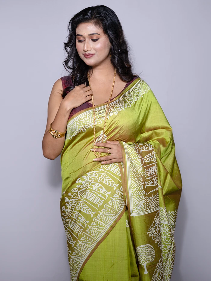 Par Anchal Printed Bishnupuri Katan Silk Saree
