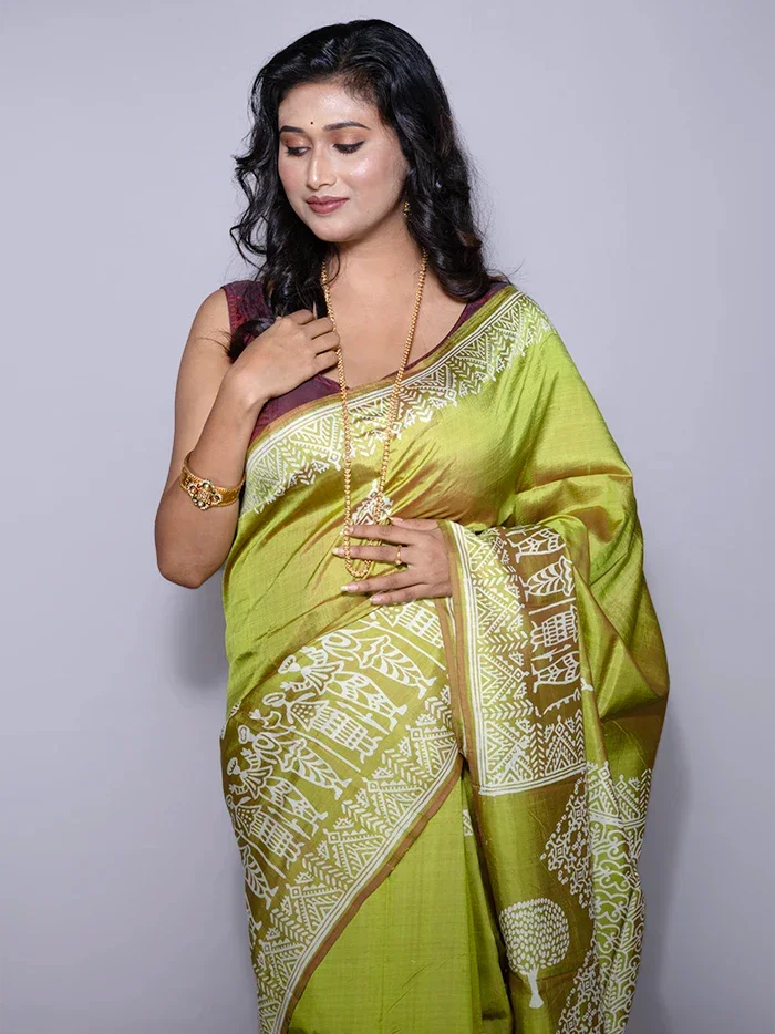 Par Anchal Printed Bishnupuri Katan Silk Saree - WeaversIndia