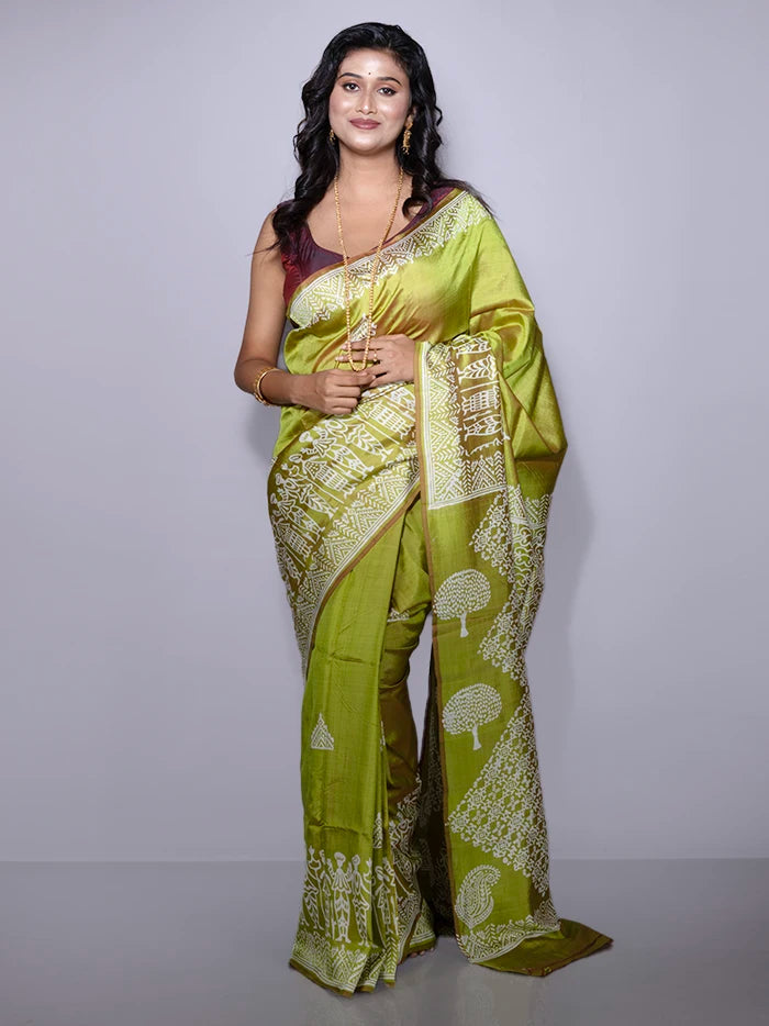Par Anchal Printed Bishnupuri Katan Silk Saree