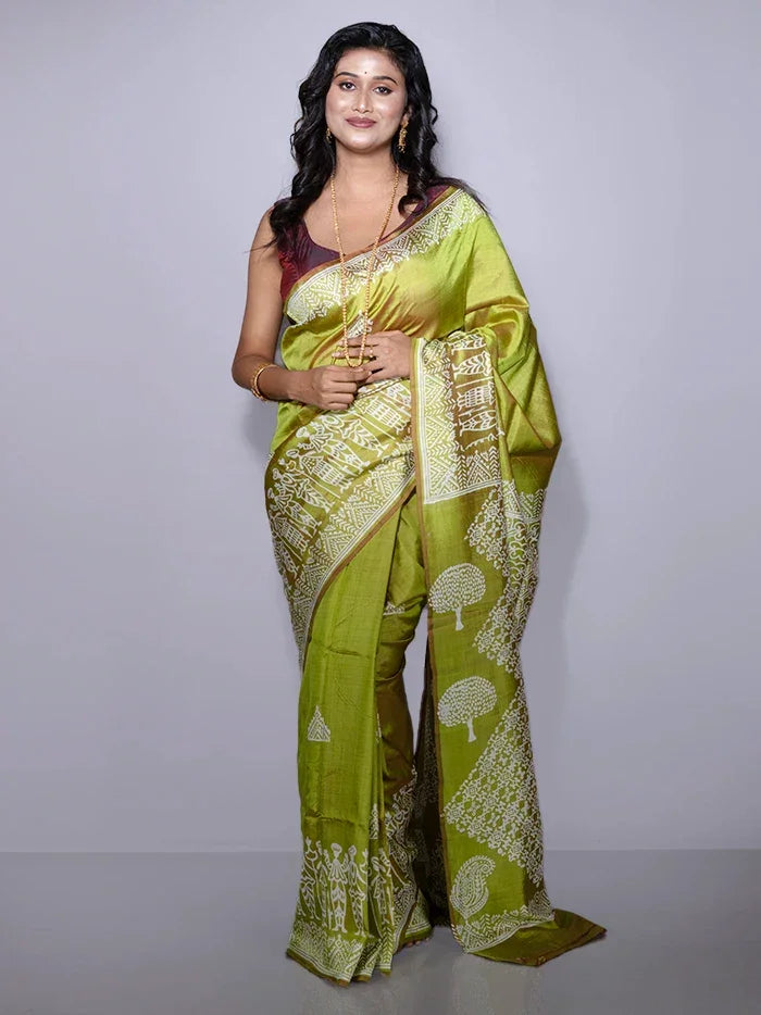 Par Anchal Printed Bishnupuri Katan Silk Saree - WeaversIndia