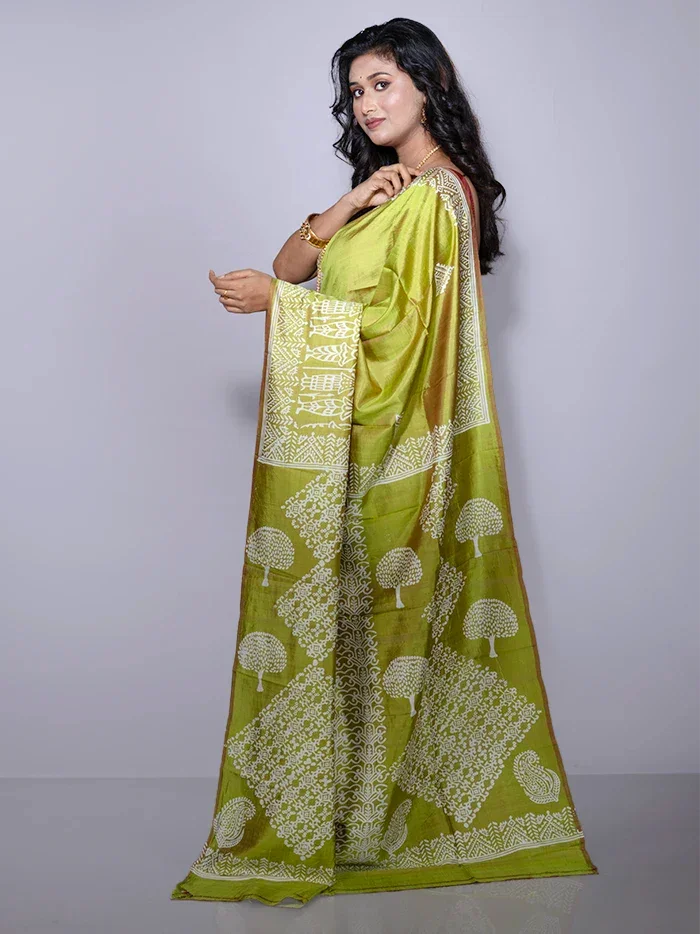 Par Anchal Printed Bishnupuri Katan Silk Saree - WeaversIndia