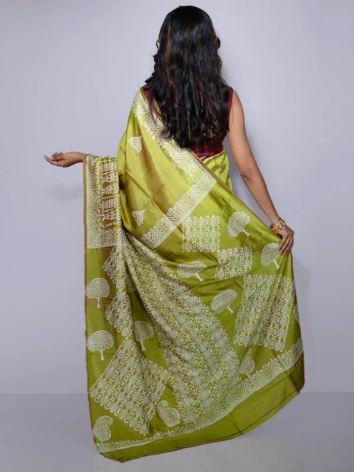 Par Anchal Printed Bishnupuri Katan Silk Saree - WeaversIndia
