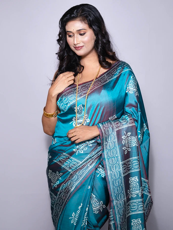 Par Anchal Printed Bishnupuri Katan Silk Saree