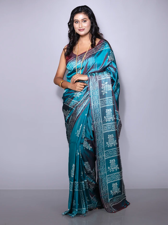 Par Anchal Printed Bishnupuri Katan Silk Saree