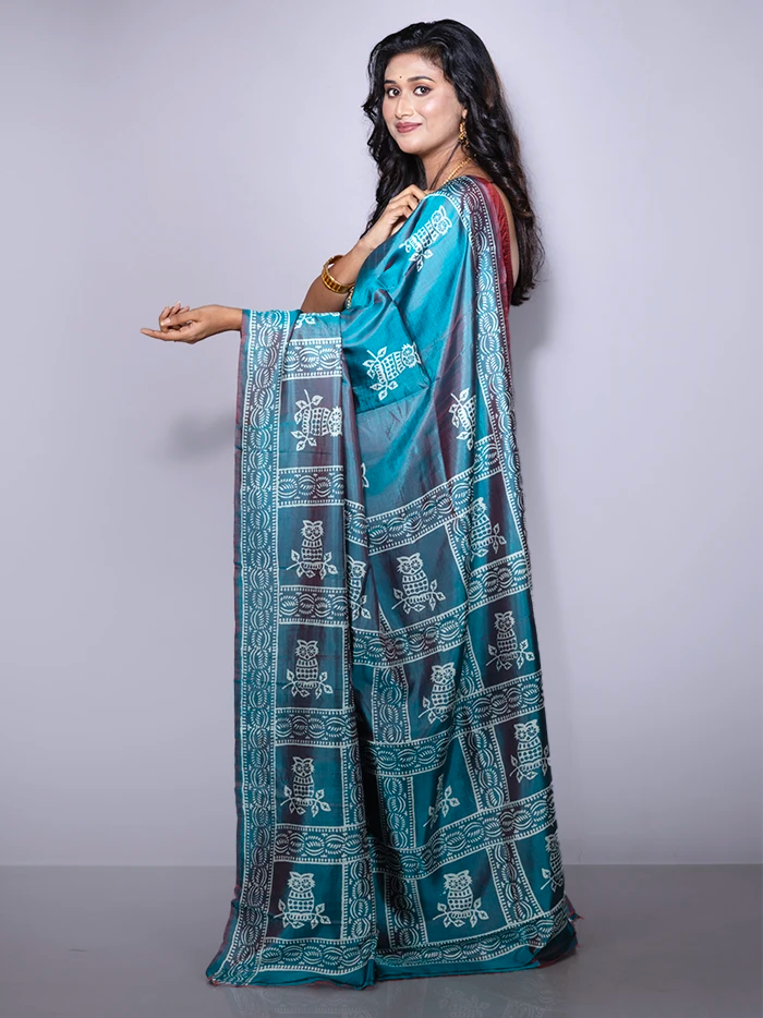 Par Anchal Printed Bishnupuri Katan Silk Saree