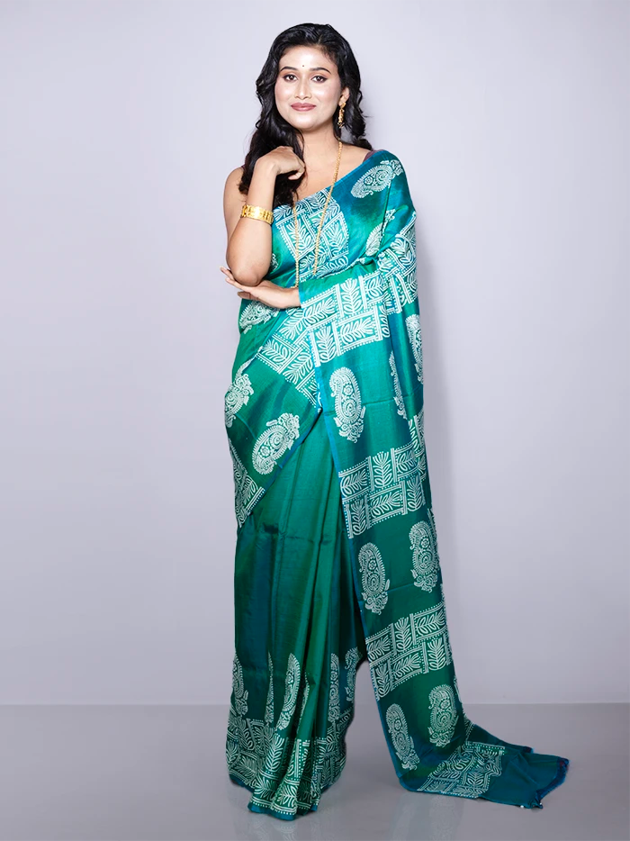 Par Anchal Printed Bishnupuri Katan Silk Saree