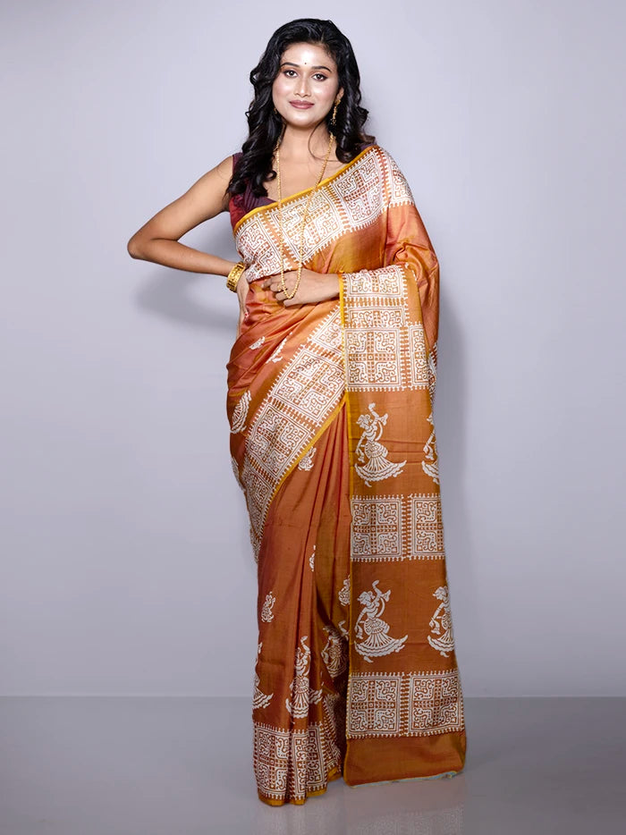 Par Anchal Buti Printed Bishnupuri Katan Silk Saree