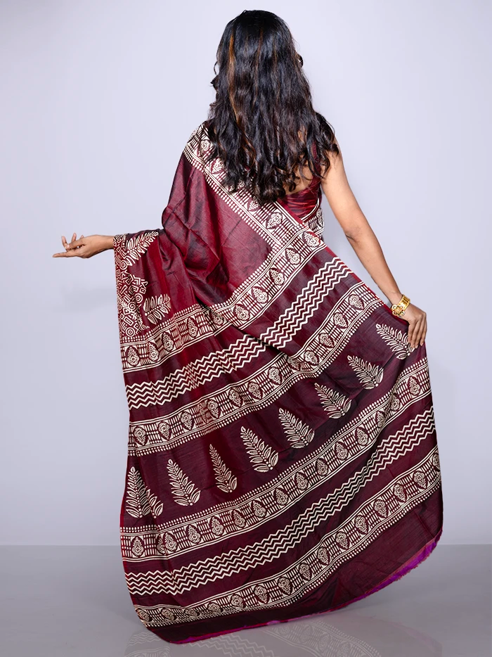Maroon Par Anchal Printed Bishnupuri Katan Silk Saree