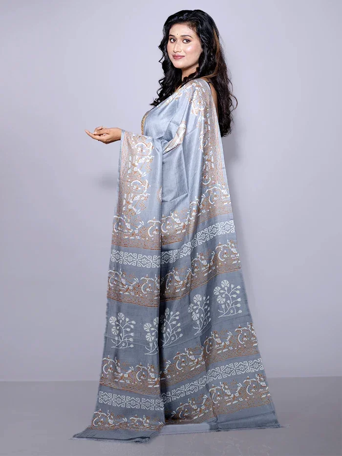 Par Anchal Buti Printed Bishnupuri Katan Silk Saree - WeaversIndia