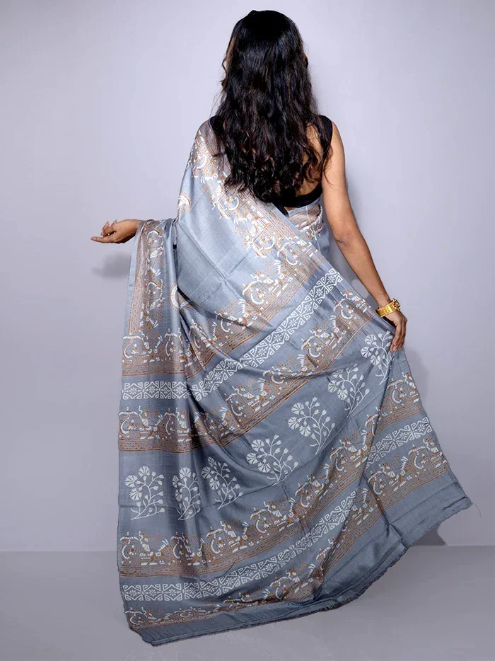Par Anchal Buti Printed Bishnupuri Katan Silk Saree - WeaversIndia