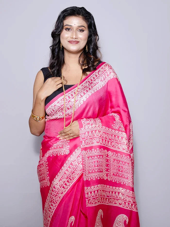 Par Anchal Printed Bishnupuri Katan Silk Saree - WeaversIndia