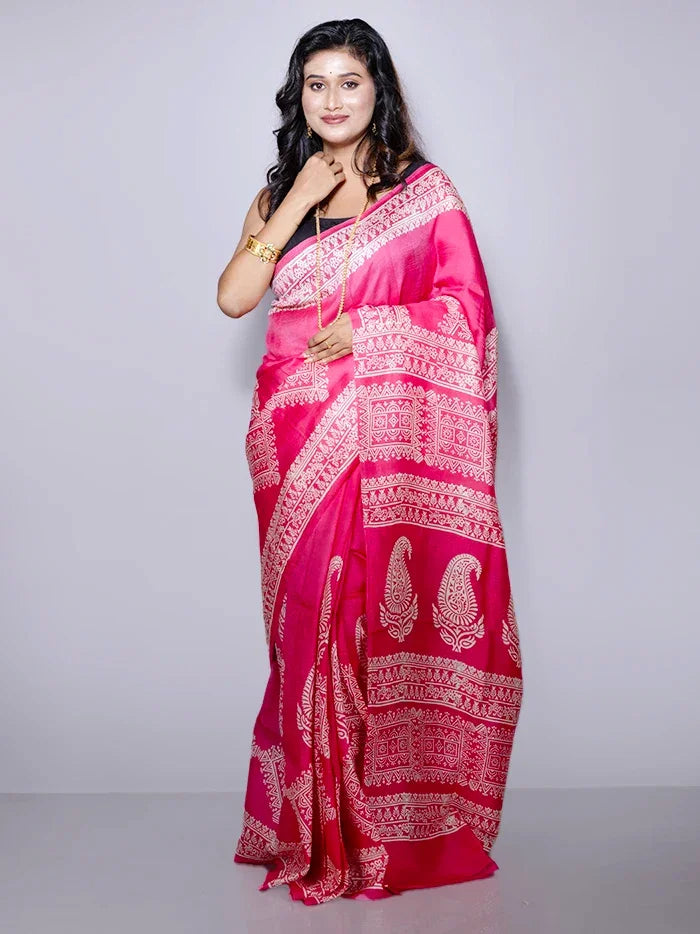 Par Anchal Printed Bishnupuri Katan Silk Saree - WeaversIndia