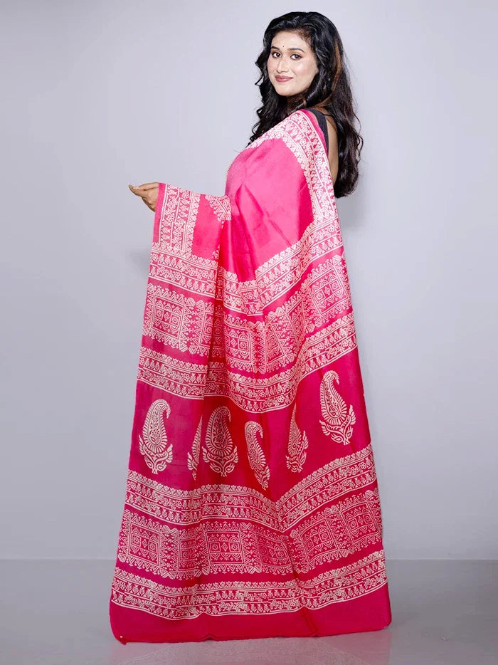 Par Anchal Printed Bishnupuri Katan Silk Saree - WeaversIndia